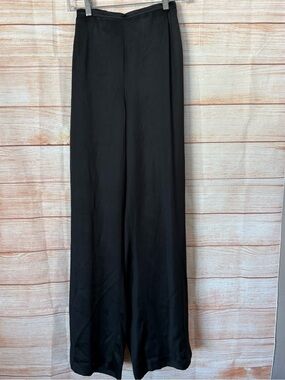 Talbots New Black Wide-Leg Satin Silk Trousers